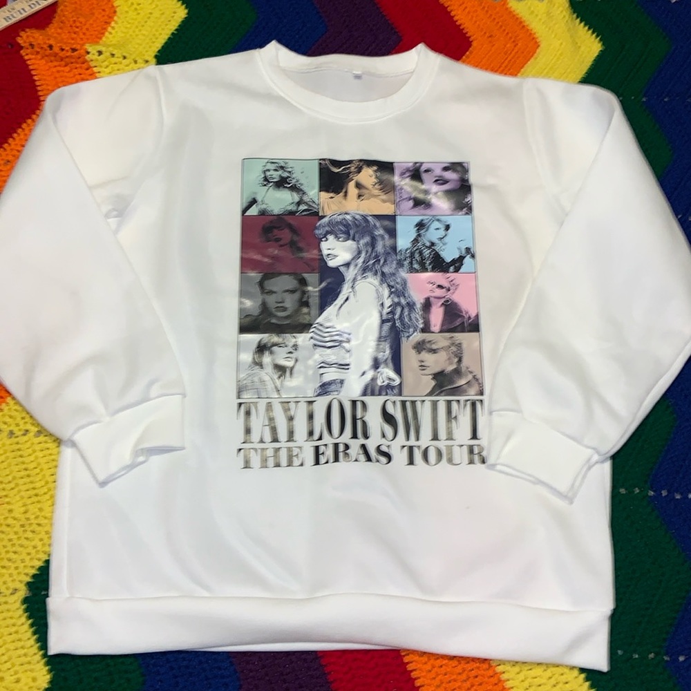 Taylor Swift ERAS SWEAT SHIRT white double sided unisex 2X TOUR STOPS ON BACK